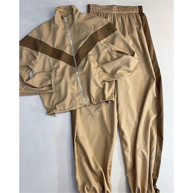 Women's Tracksuit Sweatpants Track Pants Zipper Pocket Solid Colored Clothing Suit Spring Fall White Black Gym Running Training Windproof Long Sleeve Sport Activewear Micro-elastic Regular - Apricot