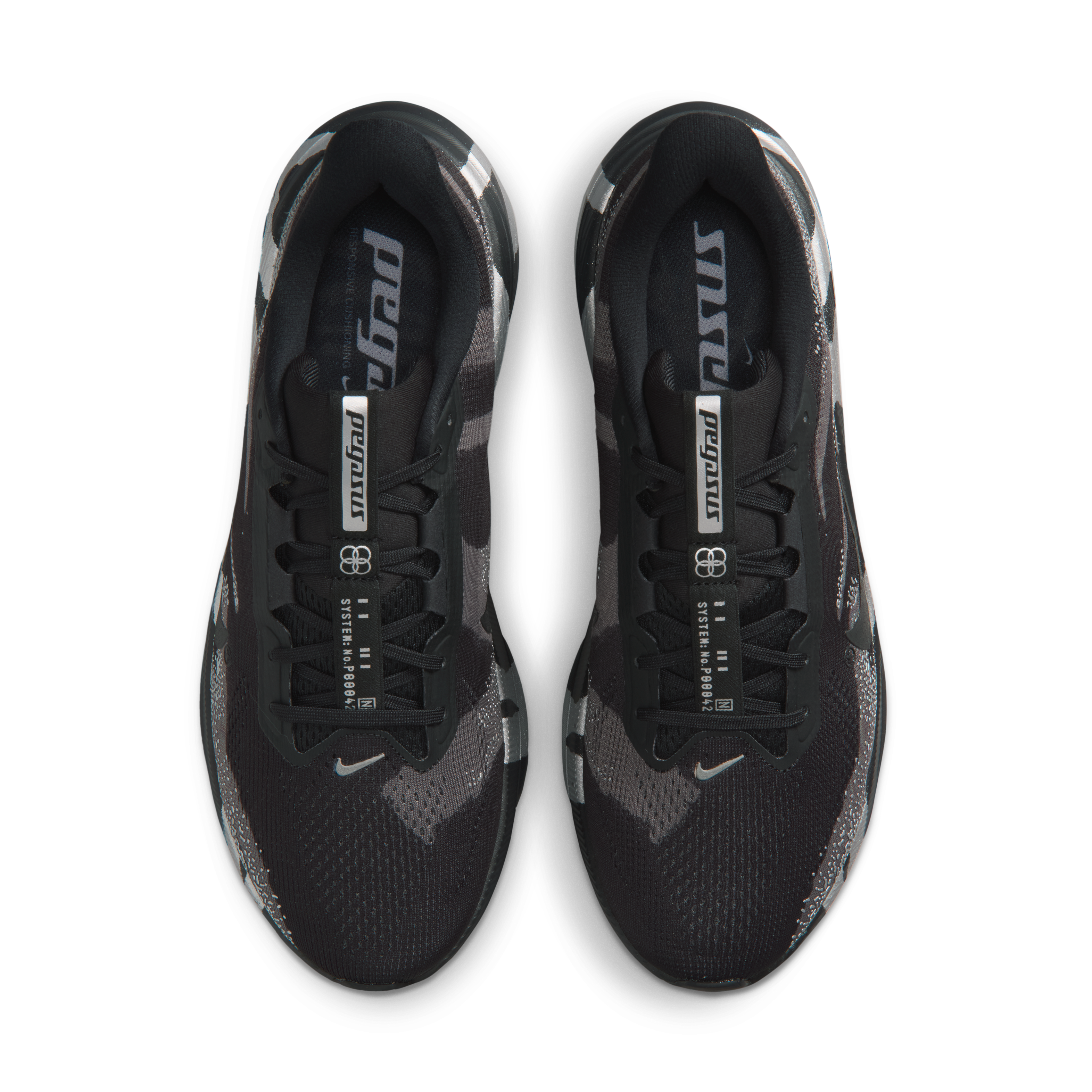 Nike Pegasus 42 Men's Road Running Shoes — Black/Medium Ash/Metallic Silver/Black — Regular
