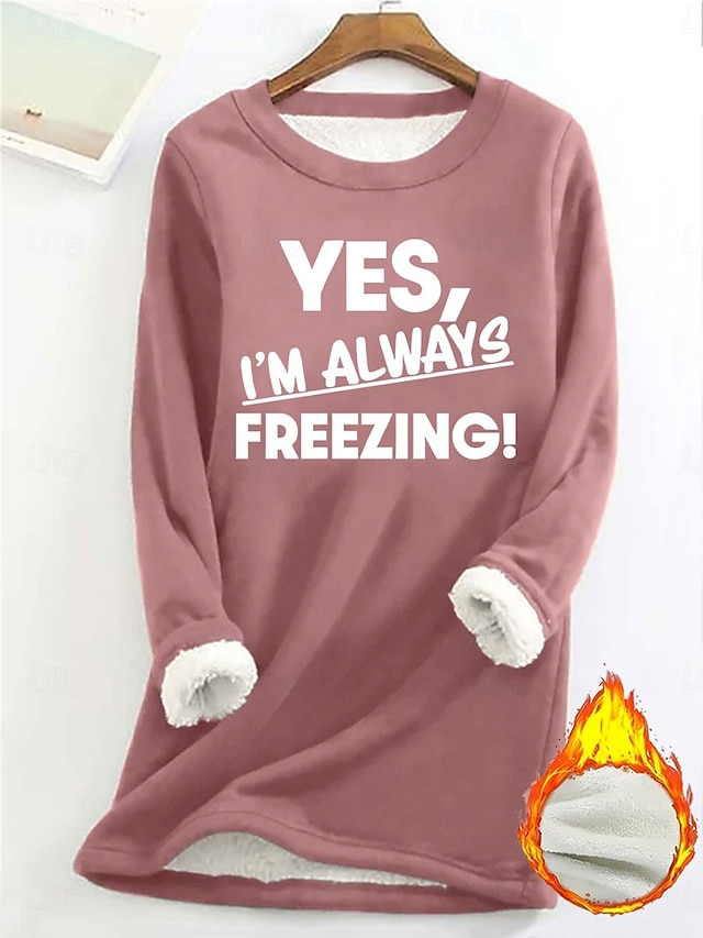 Women's Sweatshirt Fleece Letter Street Dailywear Print Casual Comfrt Crew Neck Long Sleeve Micro-elastic Fall Winter Comfrt Breathable Soft Fabric - Dark Pink