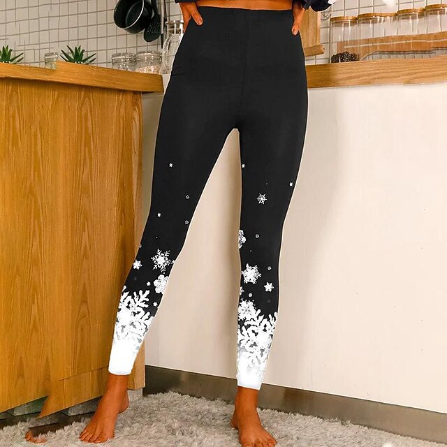 Women's Christmas Leggings Snowflake Moisture Wicking Yoga Fitness Tennis Tights Spandex Winter Sports Activewear Cropped Leggings - 1#