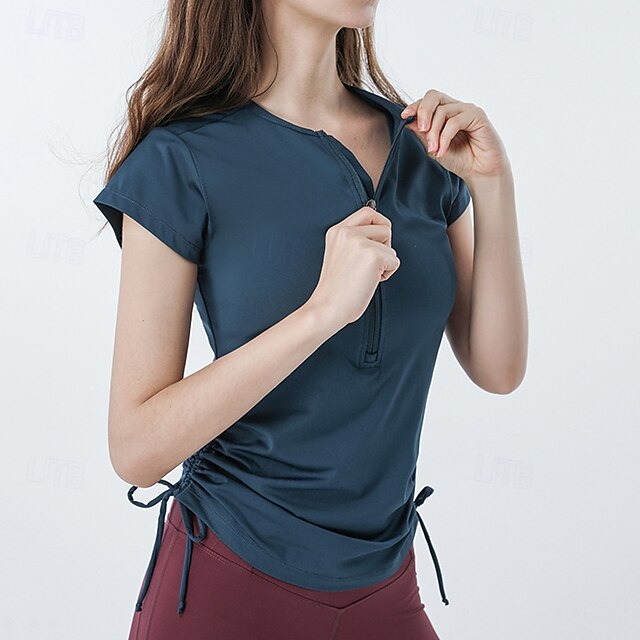 Women's Solid Colored Workout Tee Workout Tops Elastic Sweat-Wicking Breathable Tennis Pickleball Yoga Crew Neck Top White Pink Blue Tennis Clothing - White