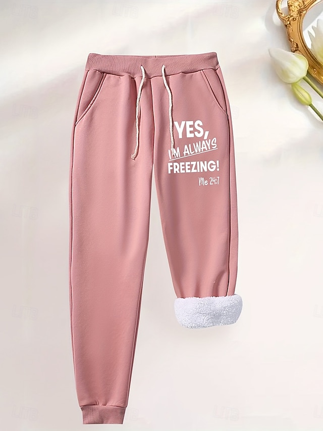 Women's Sweatpants Fleece Pants Down Pants Vintage Casual Full Length High Waist Graphic Letter Drawstring Micro-elastic Daily Home Outdoor Black Pink Red Blue Summer Spring Fall Regular Fit - Pink