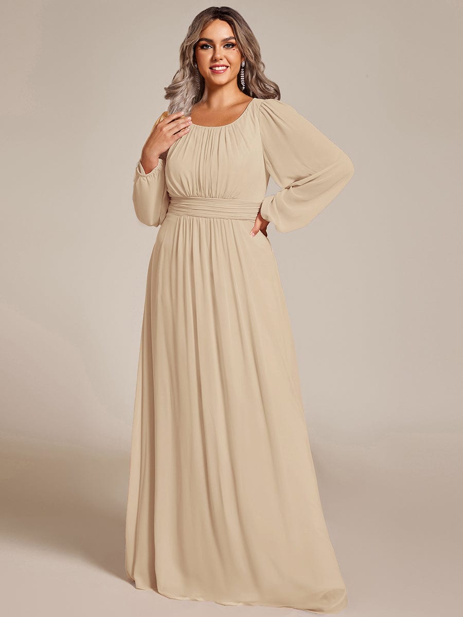 See-Througth Puff Sleeve Chiffon Plus Size Bridesmaid Dress #color_Champagne
