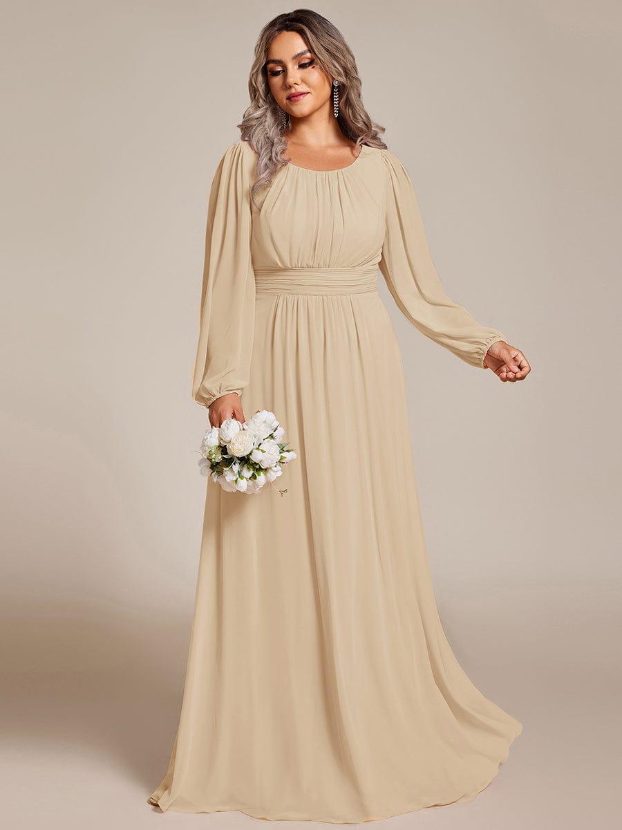 See-Througth Puff Sleeve Chiffon Plus Size Bridesmaid Dress #color_Champagne