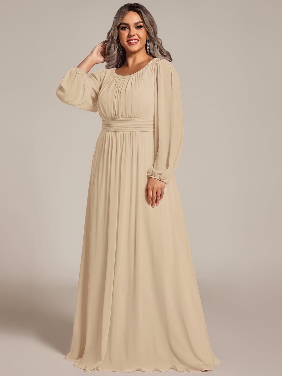 See-Througth Puff Sleeve Chiffon Plus Size Bridesmaid Dress #color_Champagne
