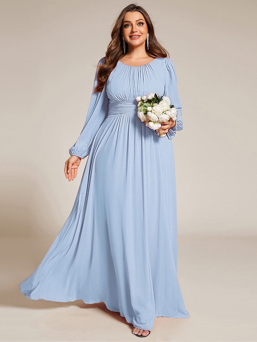 See-Througth Puff Sleeve Chiffon Plus Size Bridesmaid Dress #color_Ice Blue