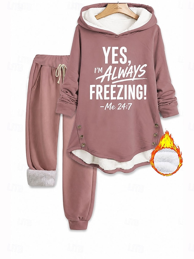 Women's Hoodie Long Sleeve Hooded Letter Print Daily Casual Black Pink Gray Fall & Winter - Pink
