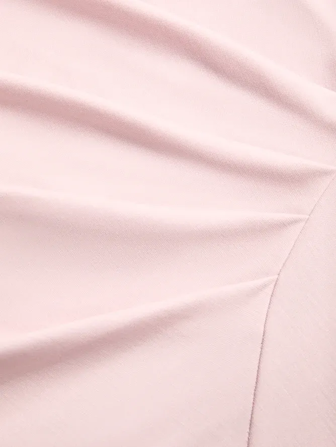 Pink 3D Floral Ruched Knit Asymmetrical Short Sleeve Bodycon Midi Dress