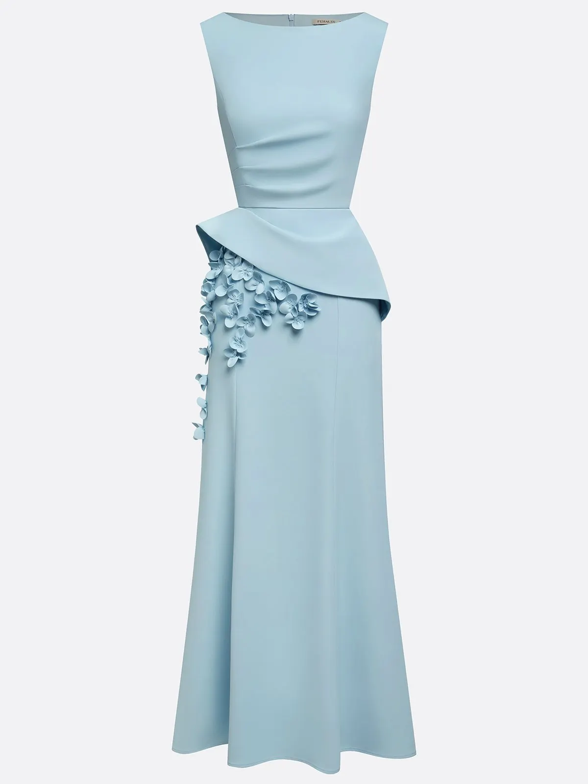 Light Blue Peplum Floral Appliqué Maxi Mother of the Bride Dress