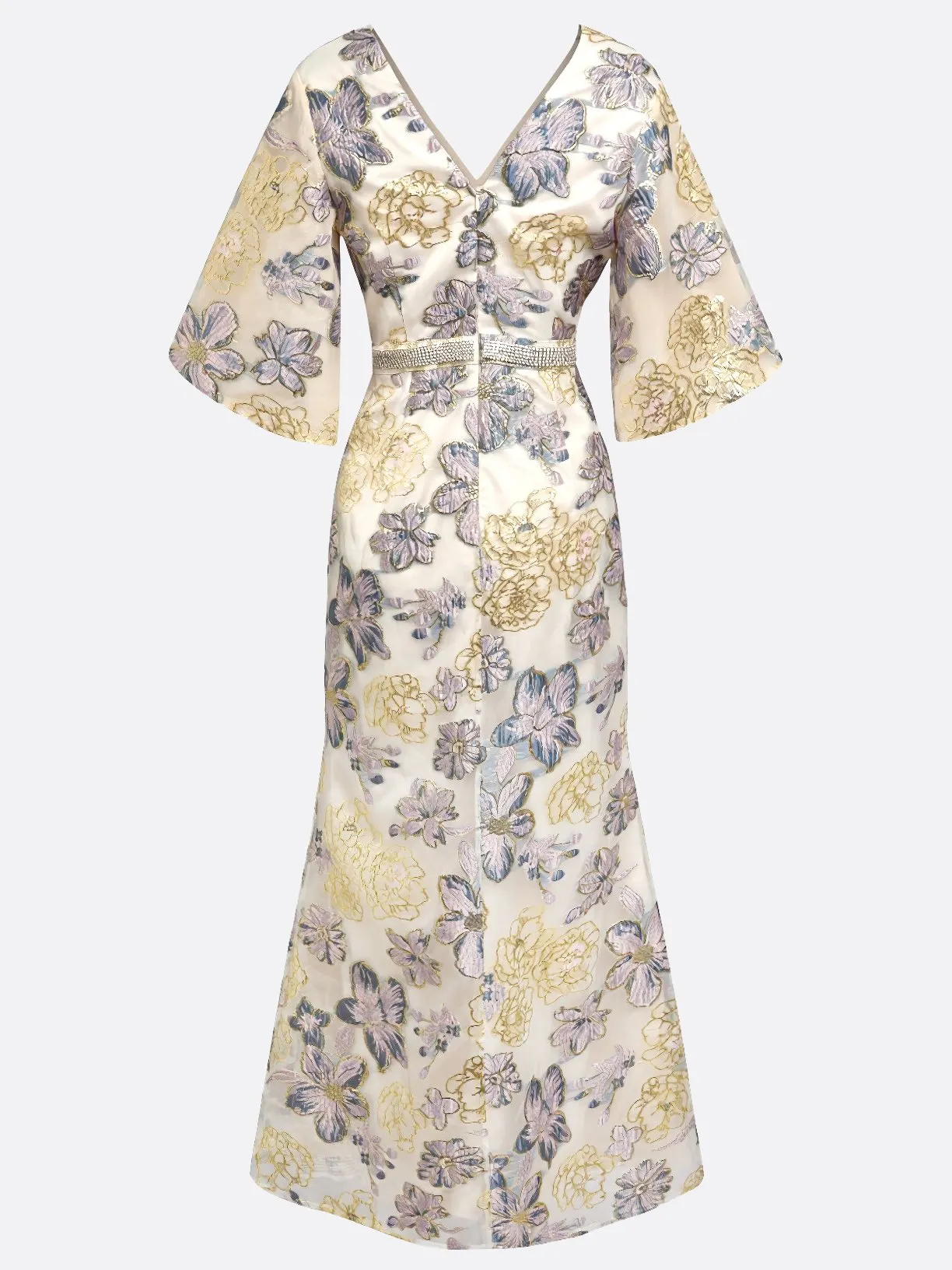 Champagne Classic V Neck Half Sleeve Mermaid Floor-length Gown Dress