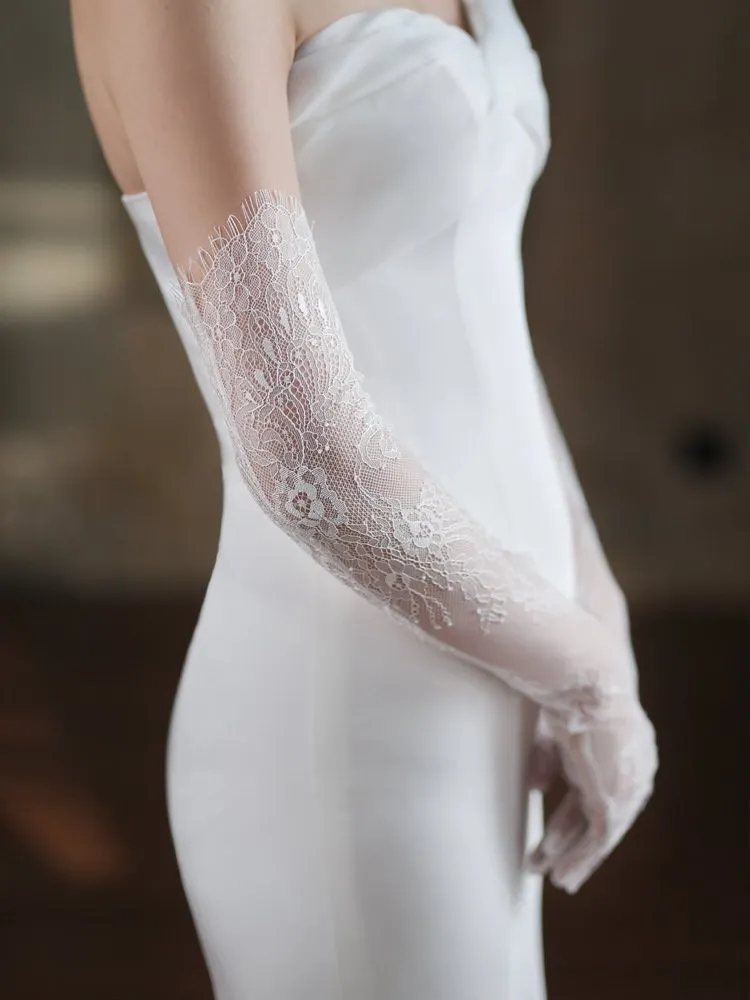 Floral Urban LaceBridal Ethereal White Floral Lace Tulle Tassel Gloves