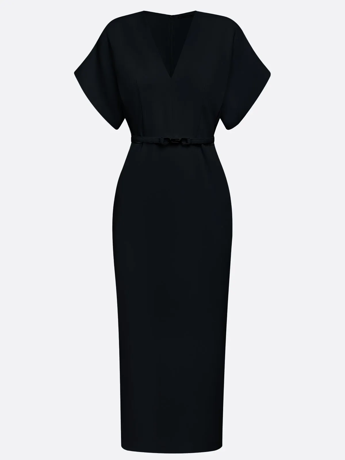 Black V Neck Belted Sheath Midi Mother of the Bride/Groom Dress