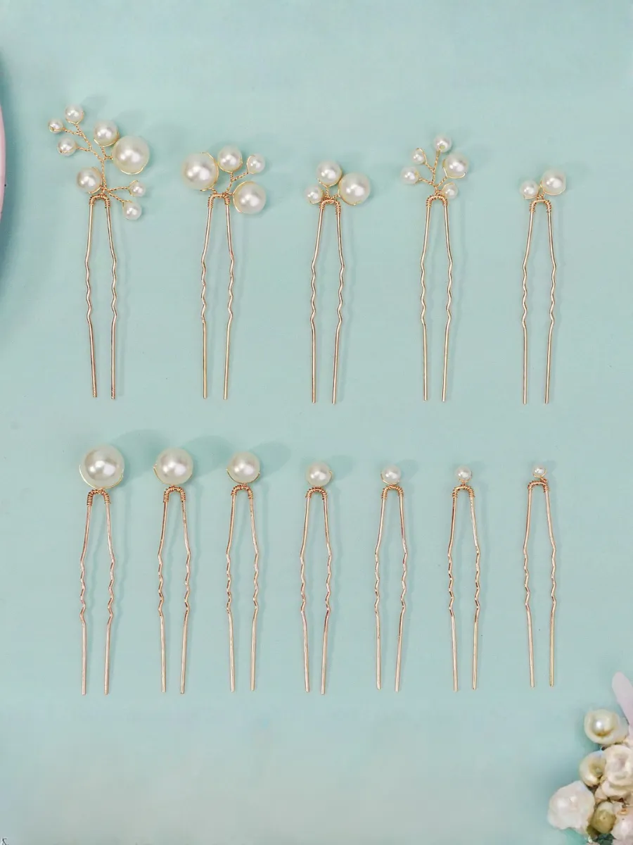 Bridal U-shaped Hairpin Set Updo And Braiding Hairpins 12-piece Handmade Pearl Hairpin Set U-shaped Fork