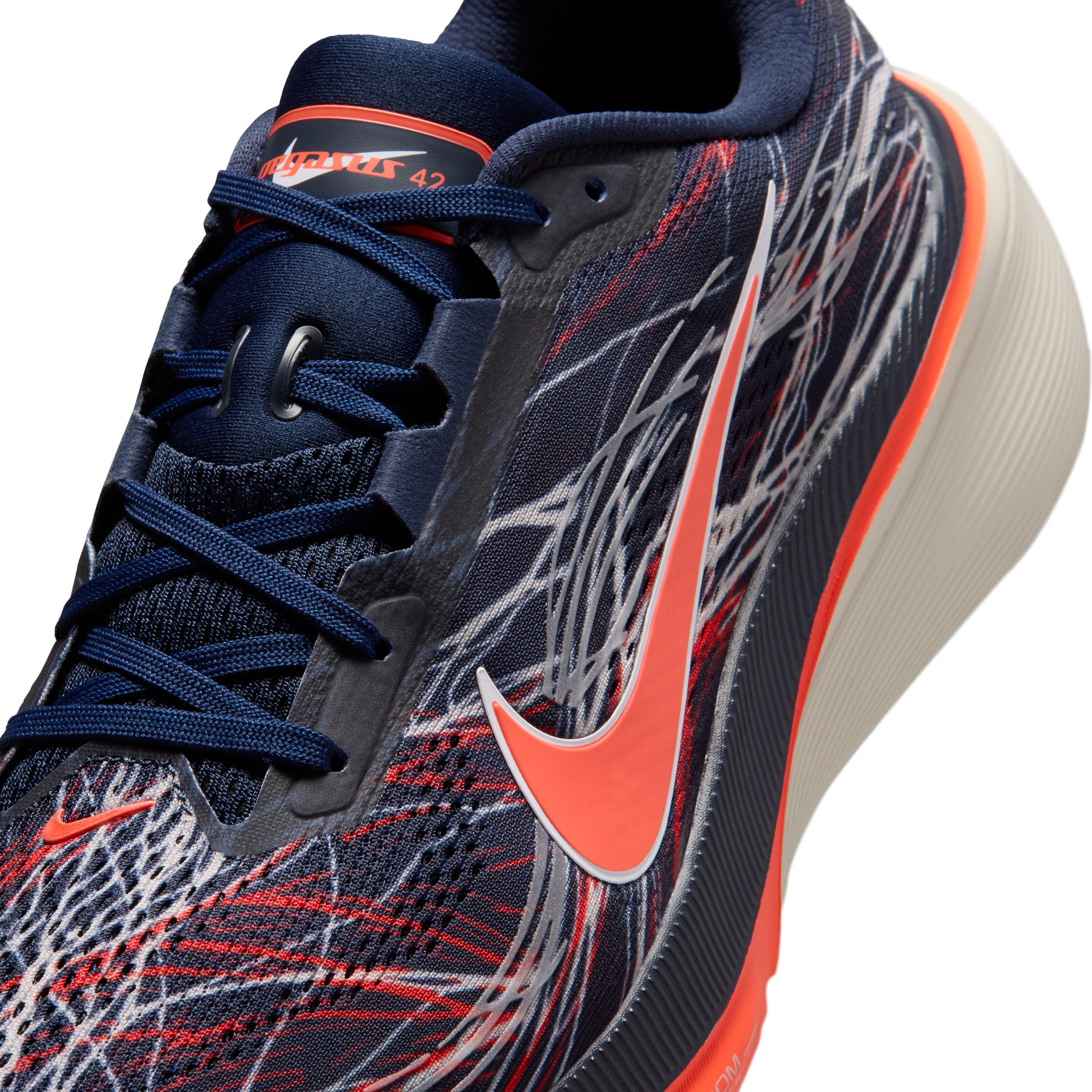 Nike Pegasus 42 Men's Road Running Shoes — Obsidian/Light Bone/Bright Crimson/Dynamic Yellow — Regular