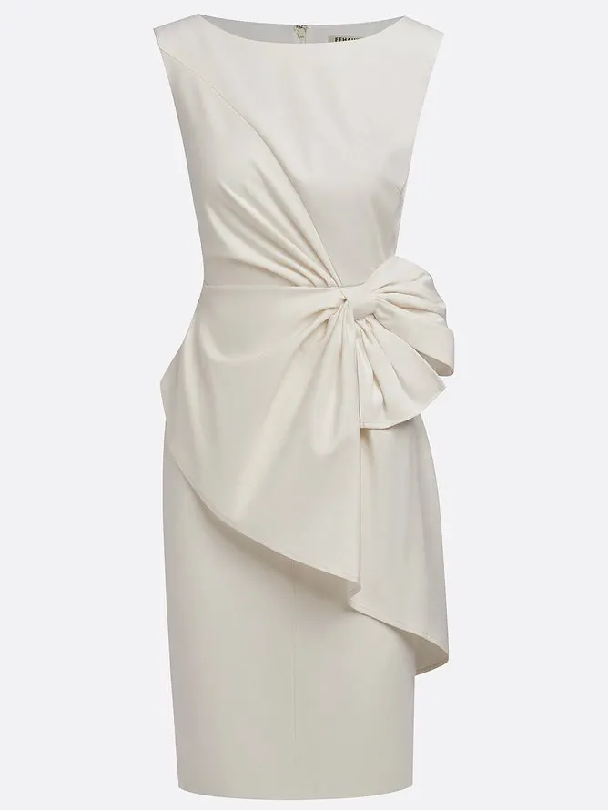 White 3D Bow Sleeveless Sheath Midi Dress