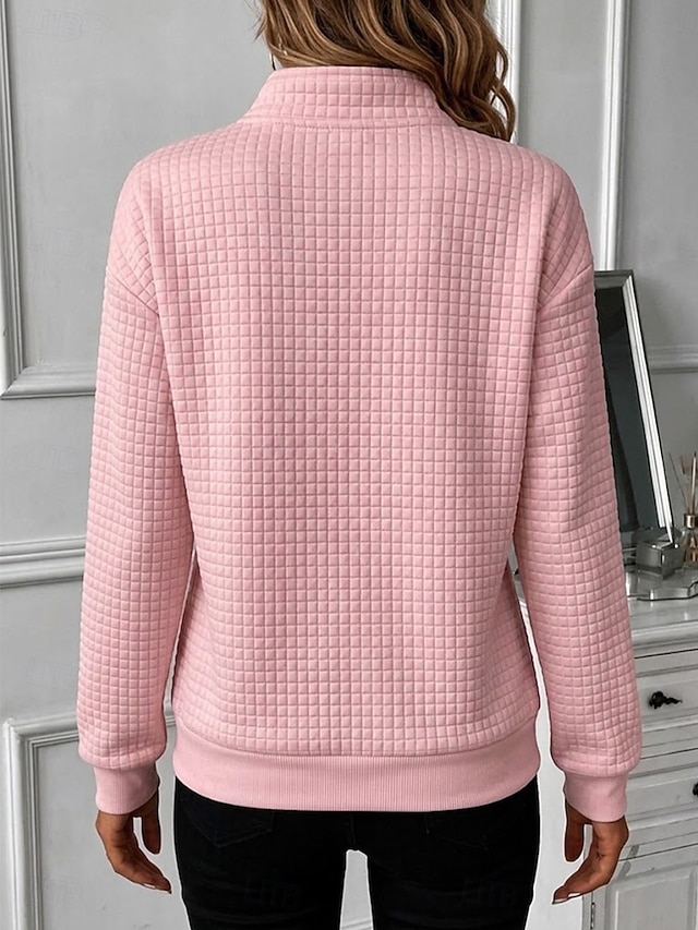 Women's Waffle Hoodies Textured Zip Up Sweatshirts Half Zip Casual Long Sleeve Half Zip Regular Tops Casual Black Yellow Pink Dark Blue Light Blue Summer Spring Fall - Pink