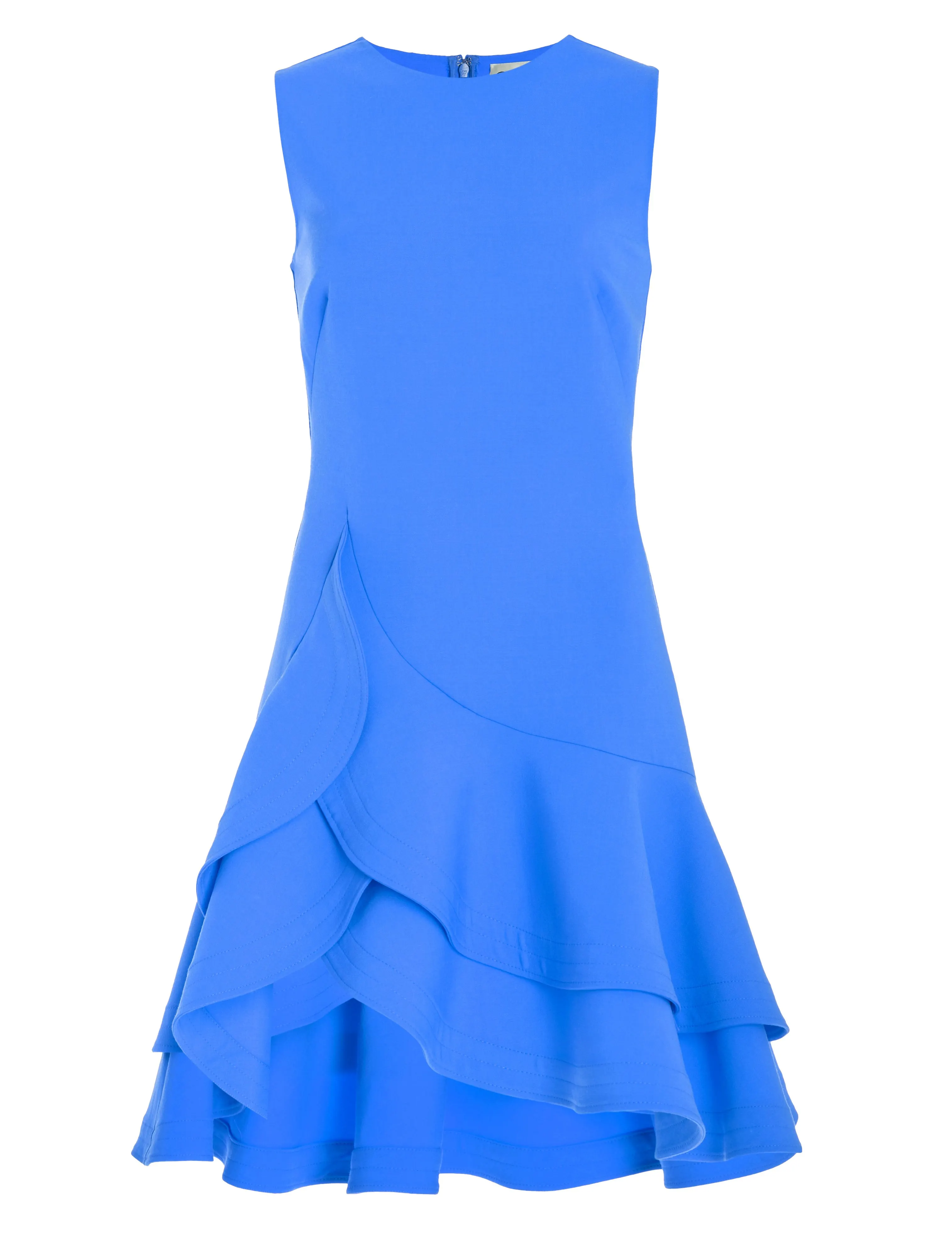 Blue Ruffled Crew Neck Sleeveless A-line Mini Homecoming Dress - Blue