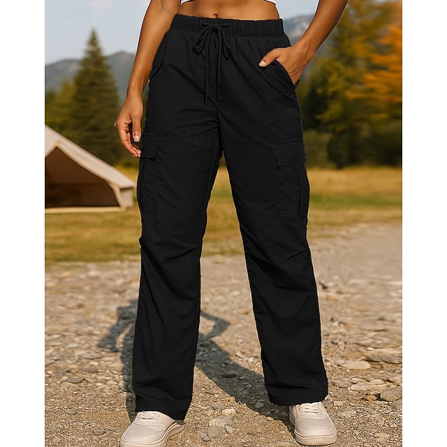 Women's Cargo Pants Hiking Pants Trousers Hiking Rain Pants Spring Autumn / Fall Outdoor Regular Fit Waterproof Windproof Bottoms Drawstring Pocket Elastic Waist Black Pink Camping / Hiking Running - Black