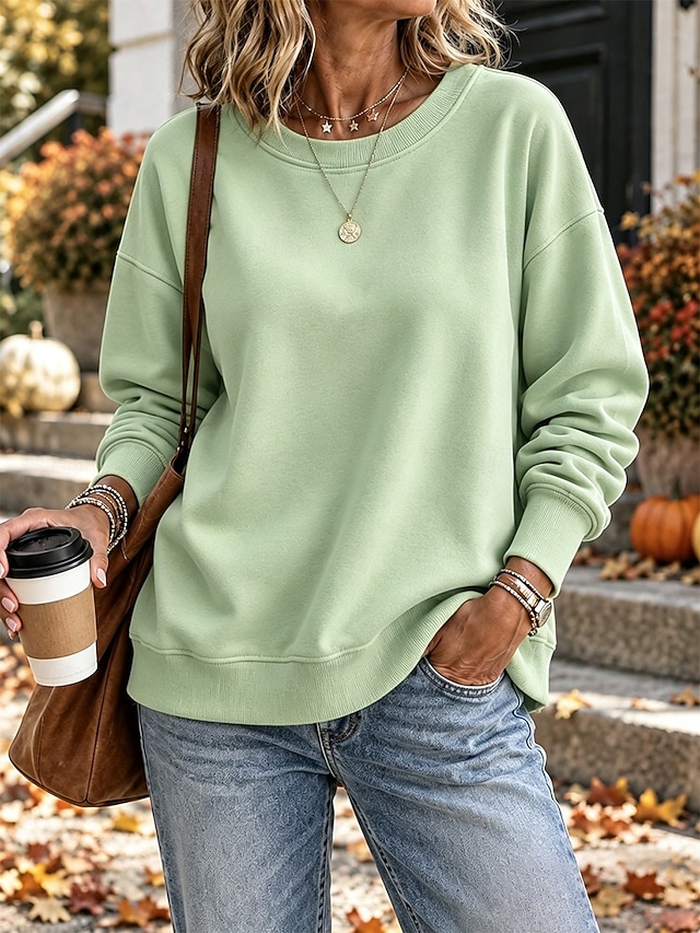 Women's Fleece Pullover Sweatshirt Pullover Cotton Elegant Ethnic Romantic Long Sleeve Crew Neck Round Neck Regular Tops Casual Holiday Blue White Black Yellow Red Spring Fall Winter - Green