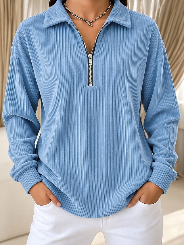 Women's Corduroy Tops Tunic Jacquard Texture Vacation Casual Long Sleeve Turndown Regular Tops Casual Daily Work Blue Red Green Spring Fall Winter - Blue