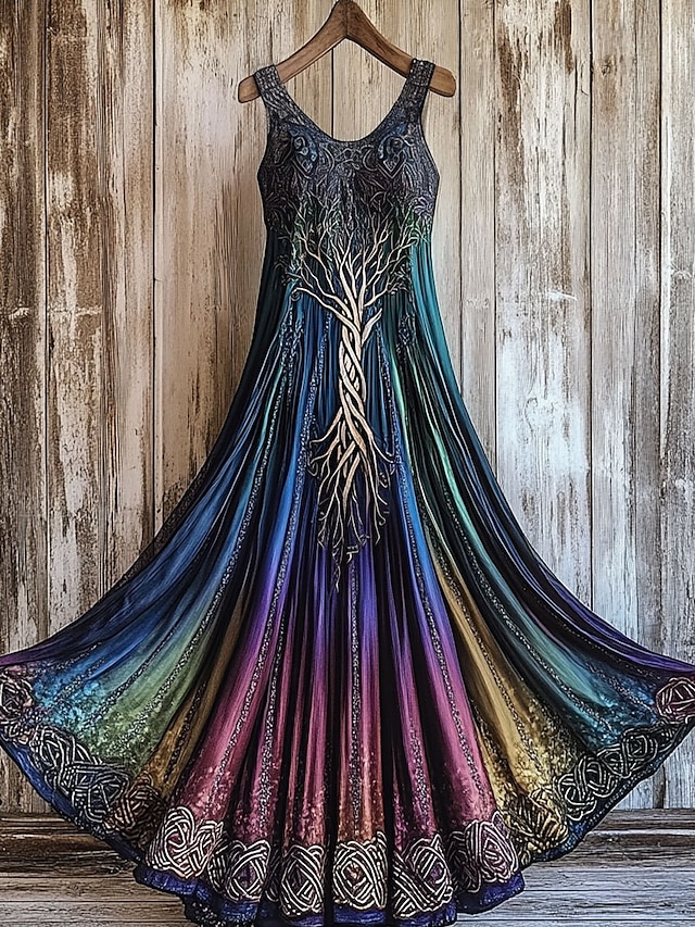 Women's Maxi Dress A Line Dress Off The Shoulder Dress Vacation Casual Party Regular Fit Ombre Graphic Sleeveless Square Neck Purple Orange Green Summer Spring - Green