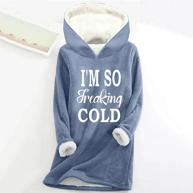 Women's Hoodie Sweatshirt Pullover Fleece Lined Sherpa Letter Casual Sports Print Warm Fuzzy Comfrt Hoodie Long Sleeve Top Micro-elastic Fall & Winter Comfrt Breathable Soft Fabric - Pink