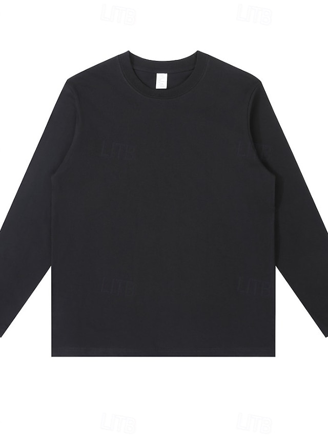 Women's 100% Cotton T-Shirts - Quality Heavy Long Sleeve Crew Neck Tee - Black