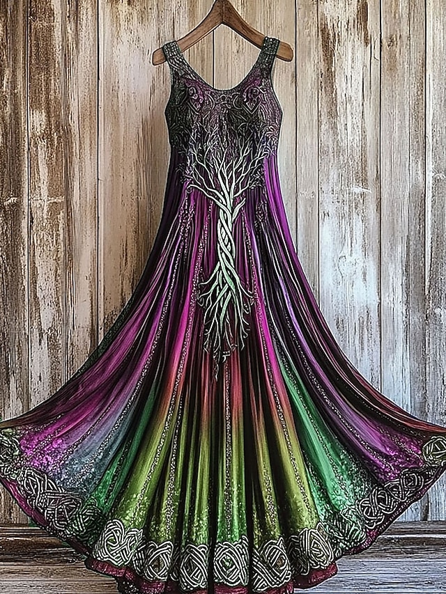 Women's Maxi Dress A Line Dress Off The Shoulder Dress Vacation Casual Party Regular Fit Ombre Graphic Sleeveless Square Neck Purple Orange Green Summer Spring - Purple