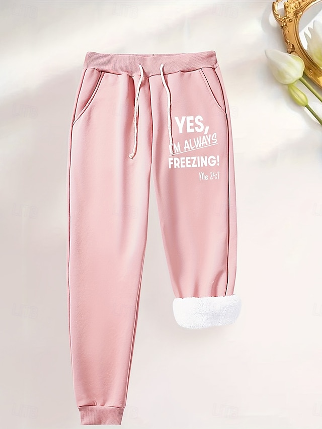 Women's Sweatpants Fleece Pants Down Pants Vintage Casual Full Length High Waist Graphic Letter Drawstring Micro-elastic Daily Home Outdoor Black Pink Red Blue Summer Spring Fall Regular Fit - Pale Pink