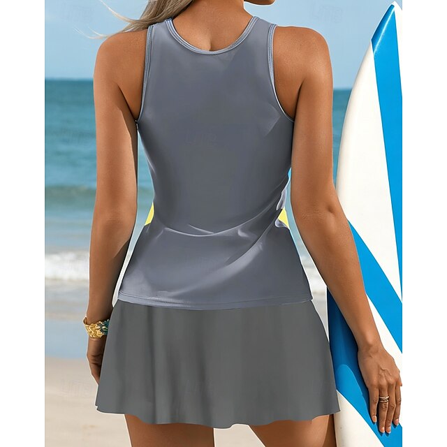 Women's Floral Print Swimsuit Tankini 2 Pieces Printed Elastic Sleeveless Swimwear Surfing Snorkeling Swimming Summer - Yellow