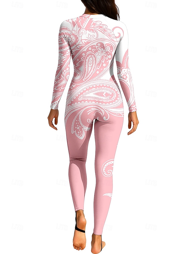 Women's Standard Rash Guard Full Body Swimwear Dive Skin Suit Paisley Front Zip UPF50+ Quick Dry High Elasticity Long Sleeve Swimwear Swimsuit Surfing Canoeing Diving Summer - Pink