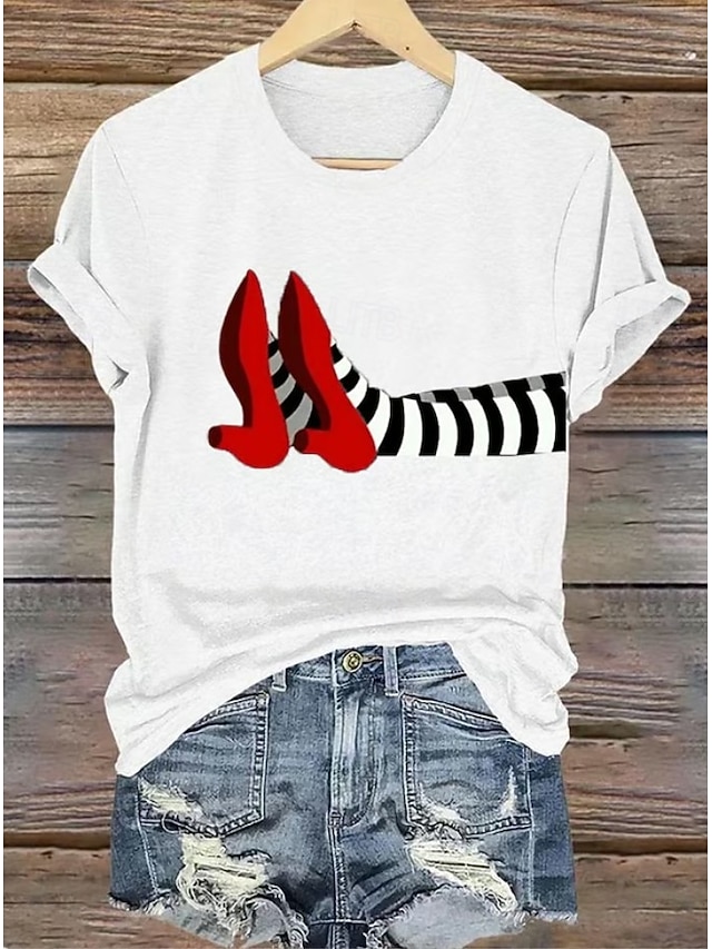 Halloween Women's T shirt Witch Graphic Vintage Stylish Classic Short Sleeve Crew Neck Round Neck Regular Tops Daily Weekend Print Black White Light Green Pink Blue Summer Fall - White