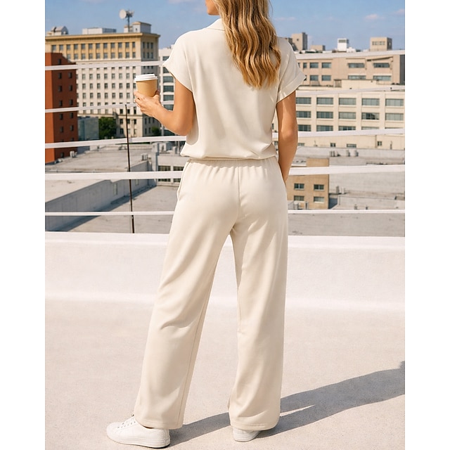 Women's Pullover Sweatsuit Sets 2 Piece Tracksuit Lounge Outfits Drawstring with Pocket Solid Colored Athletic Clothing Set Summer Spring Light Coffee Black Gym Workout Jogging Running Moisture - Apricot