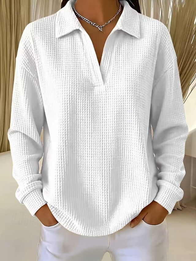 Women's Waffle Shirt Tunic Casual Shirt Texture Vacation Casual Casual Daily Work Blue Grass Green Yellow Red Violet Fall Winter - Violet