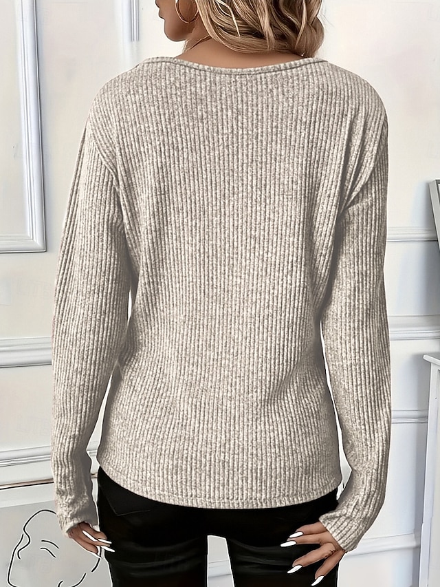 Women's Blouse Texture Quarter Zip Vintage Long Sleeve Crew Neck Casual claret Deep Pink Black Navy Blue Light Grey Fall - Light Grey