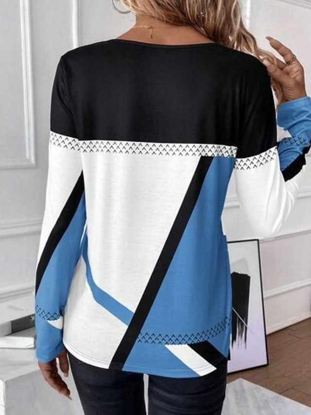 Easter Women's T shirt Long Sleeve Crew Neck Long Sleeve Tunic Graphic Plaid Vintage Stylish Classic Round Neck Regular Tops Daily Print Black Red Blue Purple Brown Fall Prefall - Blue