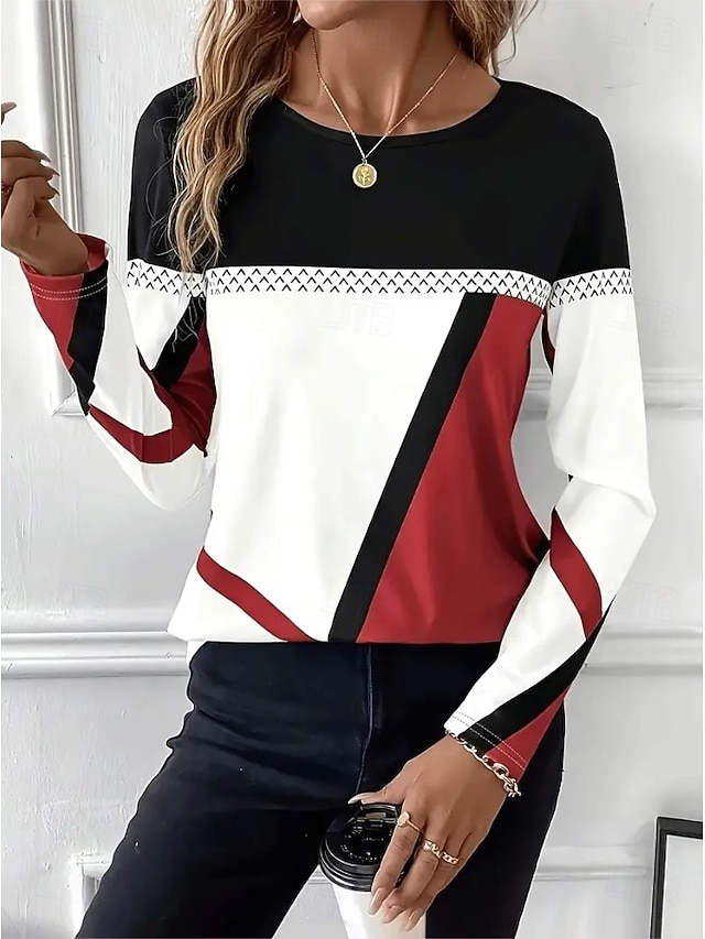 Easter Women's T shirt Long Sleeve Crew Neck Long Sleeve Tunic Graphic Plaid Vintage Stylish Classic Round Neck Regular Tops Daily Print Black Red Blue Purple Brown Fall Prefall - Red