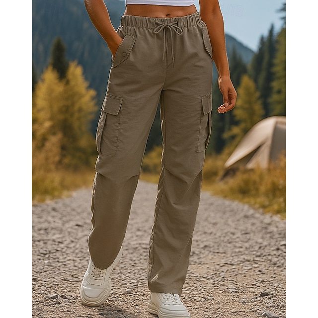 Women's Cargo Pants Hiking Pants Trousers Hiking Rain Pants Spring Autumn / Fall Outdoor Regular Fit Waterproof Windproof Bottoms Drawstring Pocket Elastic Waist Black Pink Camping / Hiking Running - Coffee