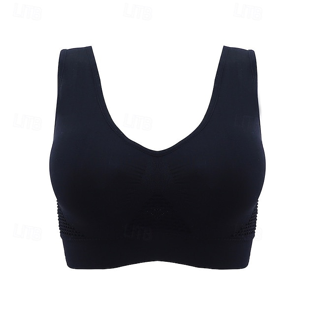 Women's Light Support Sports Bra Running Bra Open Back Cross Back Bra Top Padded Fitness Leisure Sports Running Breathable Lightweight Soft Watermelon Red Black White Solid Colored - Black