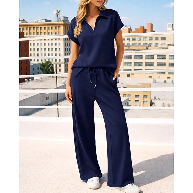 Women's Pullover Sweatsuit Sets 2 Piece Tracksuit Lounge Outfits Drawstring with Pocket Solid Colored Athletic Clothing Set Summer Spring Light Coffee Black Gym Workout Jogging Running Moisture - Navy Blue