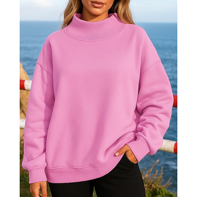 Women's Solid Colored Fleece Sweatshirt Pullover Sweatshirt Fall / Winter Long Sleeve Athleisure Thermal Warm Windproof Hiking Running Workout Black White Pink Sportswear Activewear - Pink