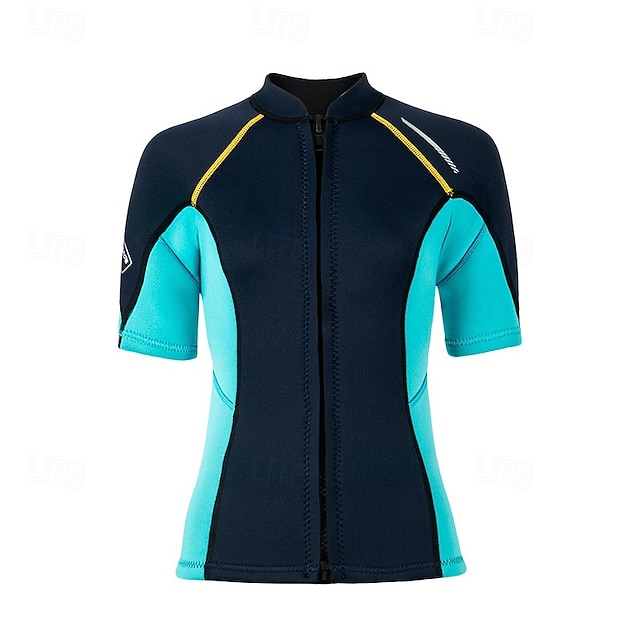 Women's 1.5mm Neoprene Wetsuit Top Thermal Full Body Suit Top Diving Suit Top Color-blocking Thermal Thickened UV-Protective Short Sleeve Swimwear Top Surfing Diving Snorkeling Summer - Blue