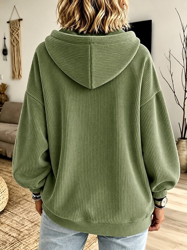 Women's Corduroy Tops Pocket Buttons Classic Modern Casual Long Sleeve Hooded Long Tops Casual Holiday Going out Blue Black Red Green Spring Fall - Green