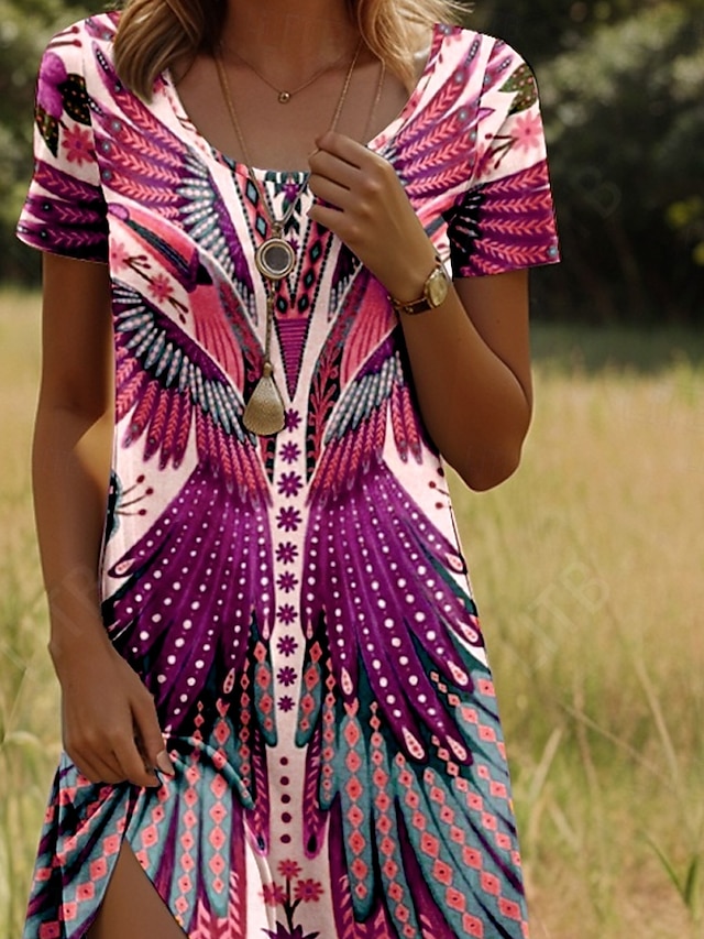 Women's Mini Dress Boho Casual Dress Petite Dress T Shirt Dress Tee Dress Sundress Stylish Casual Vacation Casual Daily Regular Fit Graphic Short Sleeve Crew Neck Maroon Pink Blue Green Spring - Pink