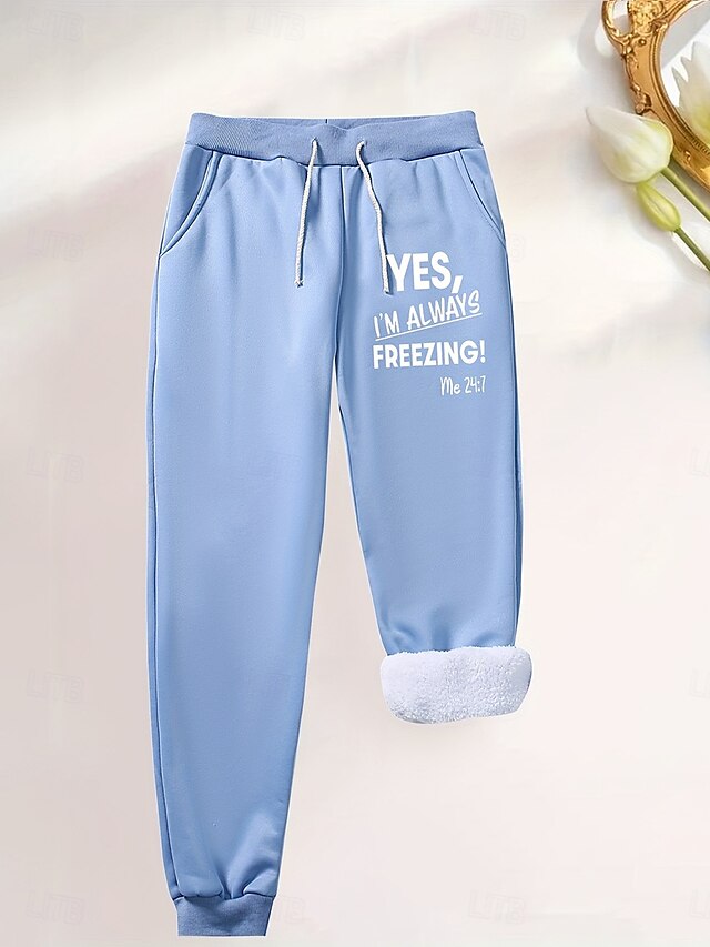 Women's Sweatpants Fleece Pants Down Pants Vintage Casual Full Length High Waist Graphic Letter Drawstring Micro-elastic Daily Home Outdoor Black Pink Red Blue Summer Spring Fall Regular Fit - Blue
