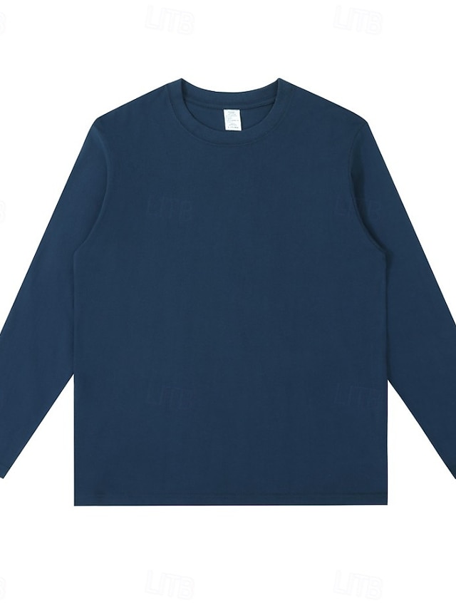 Women's 100% Cotton T-Shirts - Quality Heavy Long Sleeve Crew Neck Tee - Navy Blue