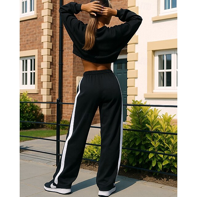 Women's Tracksuit Sweatpants Track Pants Zipper Pocket Solid Colored Clothing Suit Spring Fall White Black Gym Running Training Windproof Long Sleeve Sport Activewear Micro-elastic Regular - Black
