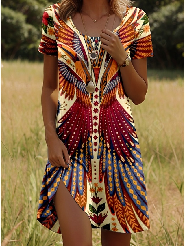 Women's Mini Dress Boho Casual Dress Petite Dress T Shirt Dress Tee Dress Sundress Stylish Casual Vacation Casual Daily Regular Fit Graphic Short Sleeve Crew Neck Maroon Pink Blue Green Spring - Maroon