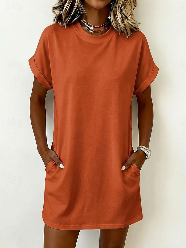 Women's Mini Dress T Shirt Dress Tee Dress Basic Classic Daily Weekend Loose Fit Plain Short Sleeve Crew Neck White Black Pink Army Green Summer Spring - Orange