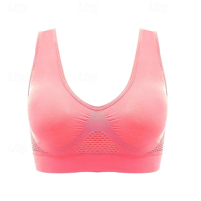 Women's Light Support Sports Bra Running Bra Open Back Cross Back Bra Top Padded Fitness Leisure Sports Running Breathable Lightweight Soft Watermelon Red Black White Solid Colored - Watermelon Red